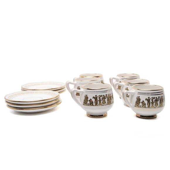 Vintage Arguros 24K Gold Greek Ceramic Cup & Saucer Set Handmade Greece White - Picture 5 of 15